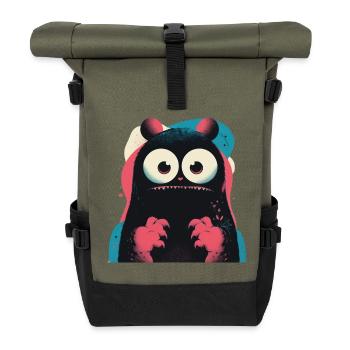 Kawaii Neon-Monster - Rolltop Rucksack - Olive/Schwarz - Vorne