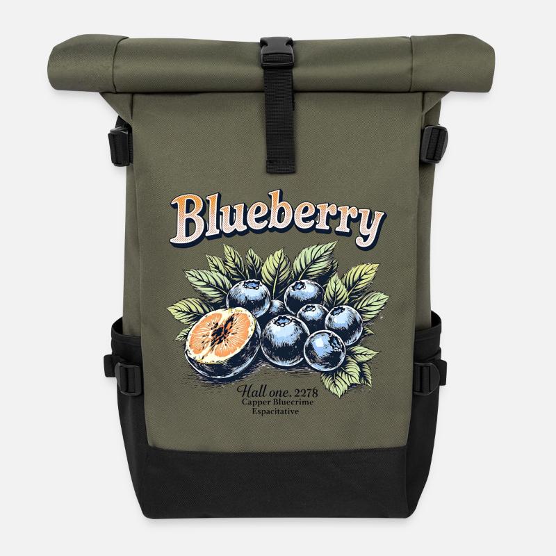 Vintage Blaubeeren - Rolltop Rucksack - Olive/Schwarz