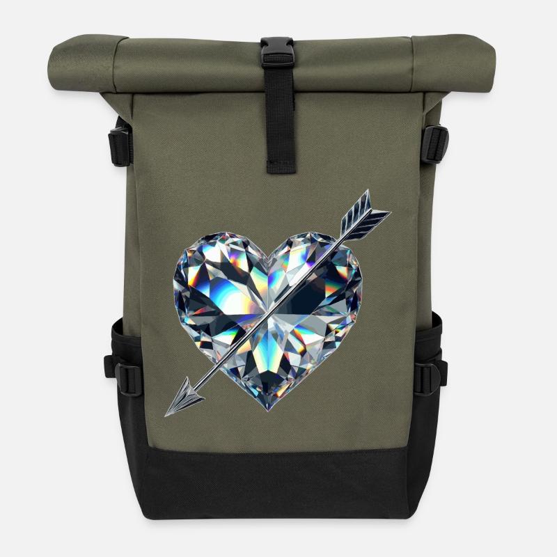Diamantherz mit Pfeil - Rolltop Rucksack - Olive/Schwarz