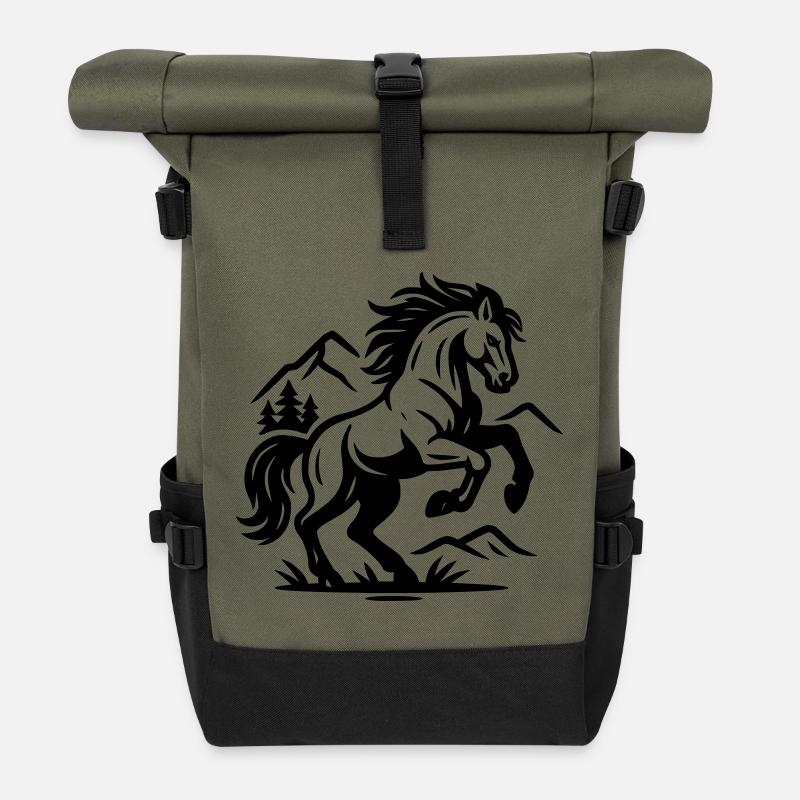 Pferd - Rolltop Rucksack - Olive/Schwarz