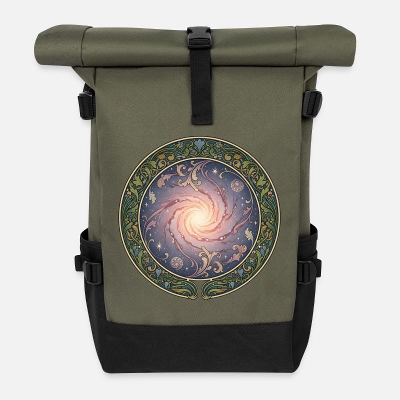 Galactic Rose Galaxy in the Vine Circle - Roll Top Backpack - olive/black