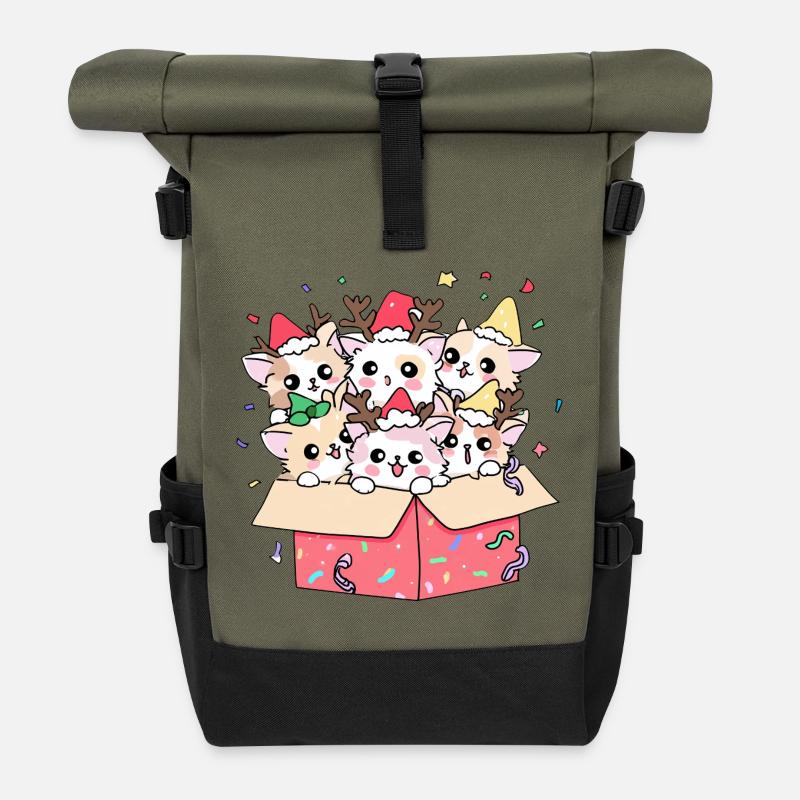 Katze Weihnachten Santa's Helper Kätzchen - Urlaub - Rolltop Rucksack - Olive/Schwarz