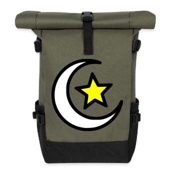Mondsichel & Stern | Islamisches Symbol Line Art - Rolltop Rucksack - Olive/Schwarz - Vorne