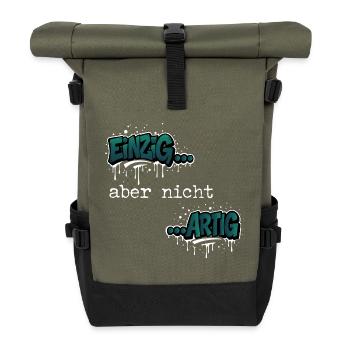 Einzig… aber nicht …artig Einzigartig Spruch - Rolltop Rucksack - Olive/Schwarz - Vorne