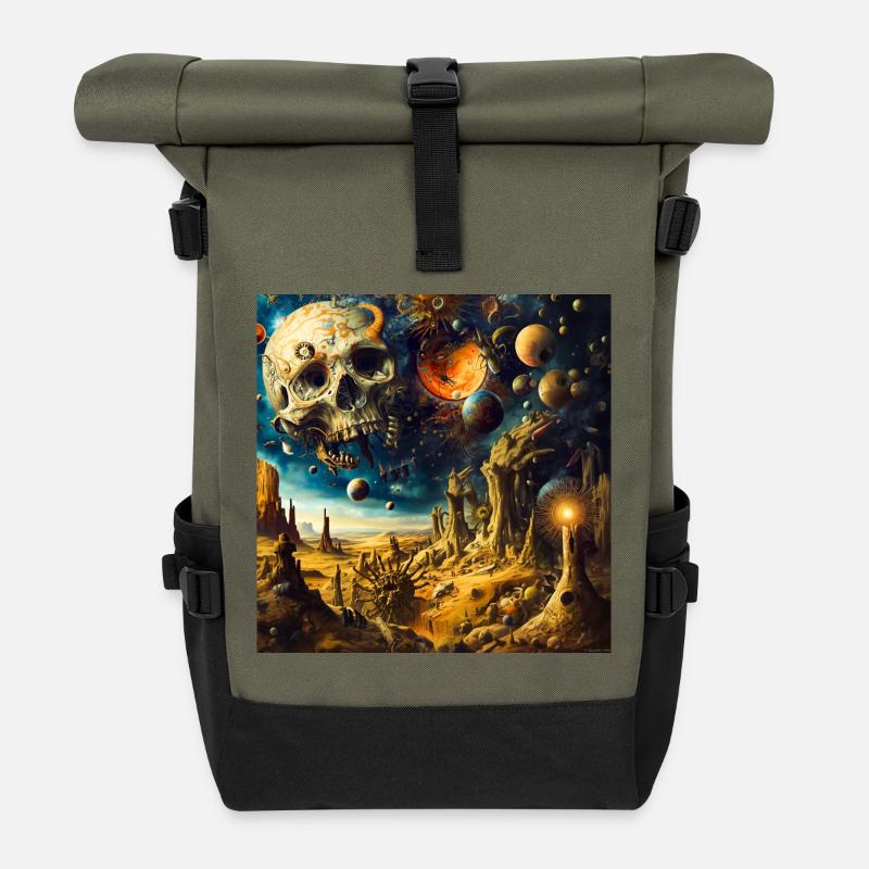 Kosmische Skelettlandschaft - Rolltop Rucksack - Olive/Schwarz