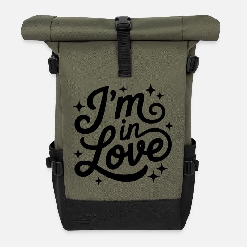 I'm in love script design - Roll Top Backpack - olive/black