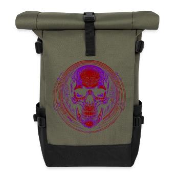 Purpurroter Schädel Mandala - Rolltop Rucksack - Olive/Schwarz - Vorne