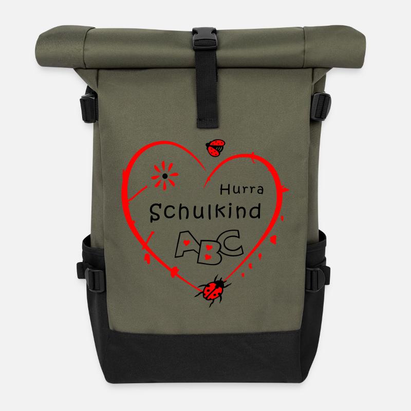 Schulkind mit Marienkäfer - Rolltop Rucksack - Olive/Schwarz