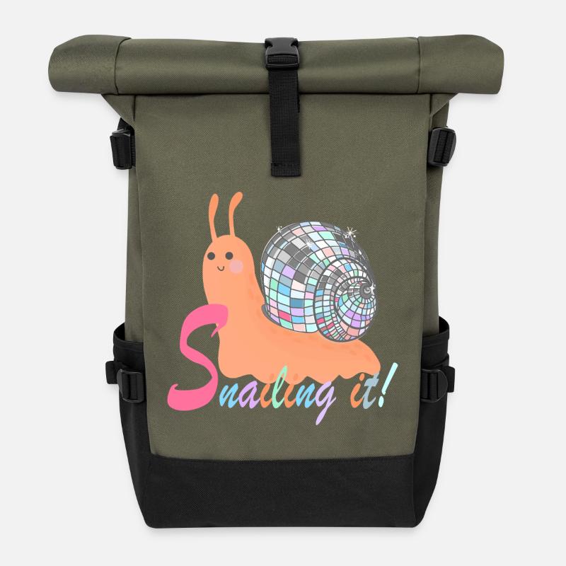 Escargot ! – Escargot coloré avec boule disco - Sac à dos roll top - olive/noir
