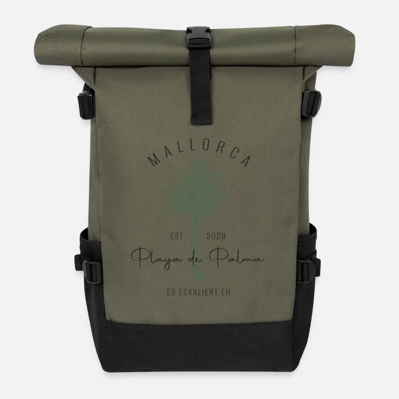Mallorca Palmenlogo est. 2026 - Rolltop Rucksack - Olive/Schwarz