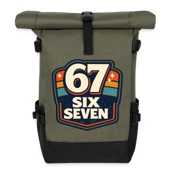 67 Six Seven Meme Funny Gift - Roll Top Backpack - olive/black - Front