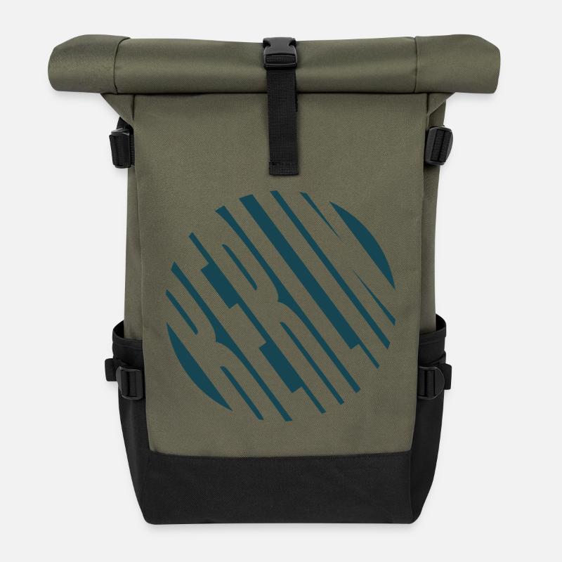 Berlin Strip Circle - Roll Top Backpack - olive/black