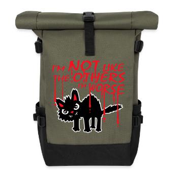 Schwarze Katze I'm Not Like The Others I'm Worse - Rolltop Rucksack - Olive/Schwarz - Vorne