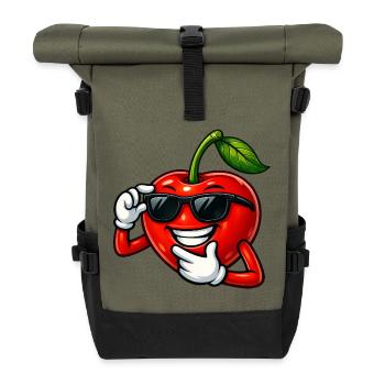 Dessin dessiné de bande dessinée Cherry Cartoon Fruit Design - Sac à dos roll top - olive/noir - Devant