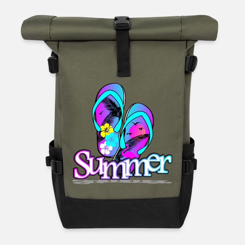 Summer Flip Flop - Roll Top Backpack - olive/black