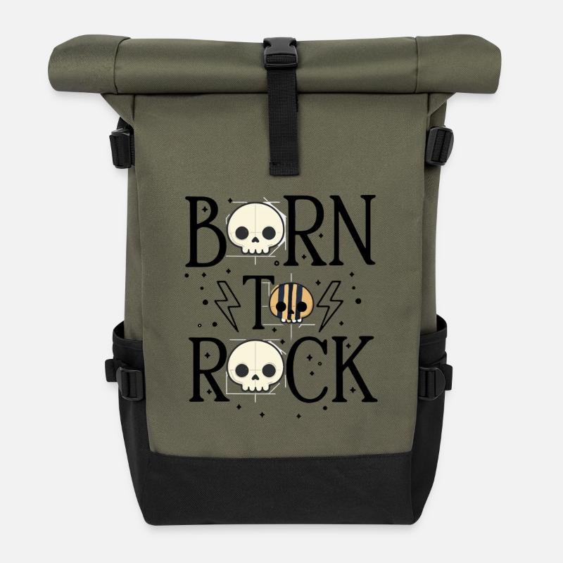 Born to Rock - Roll Top Backpack - olive/black