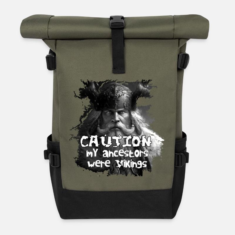 Caution_my_ancestors_were_Vikings - Sac à dos roll top - olive/noir