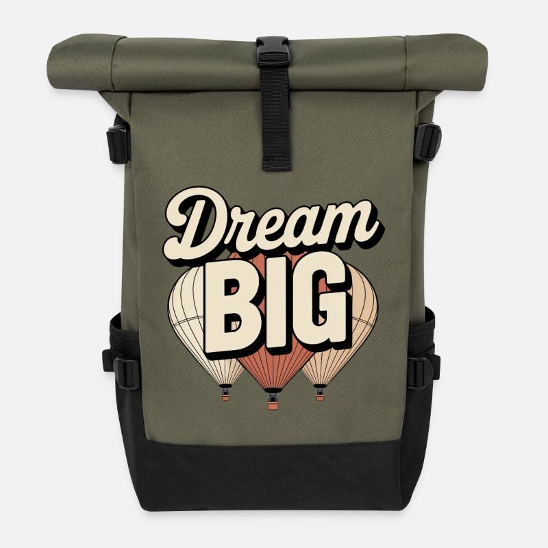Dream BIG Inspirational Balloons - Rolltop Rucksack - Olive/Schwarz
