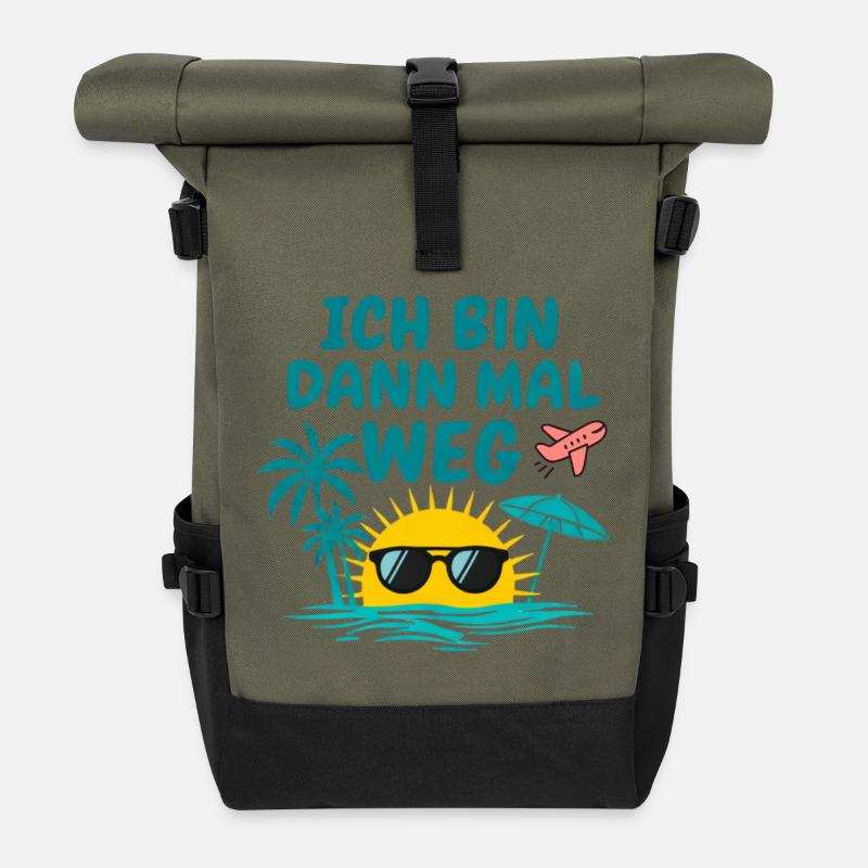 Urlaub Bin Dann Mal Weg Reise Sonne Strand Idee - Rolltop Rucksack - Olive/Schwarz