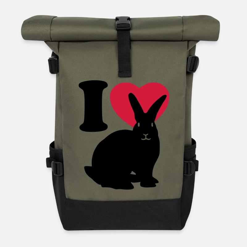 I love rabbits - Ich liebe Kaninchen. - Rolltop Rucksack - Olive/Schwarz