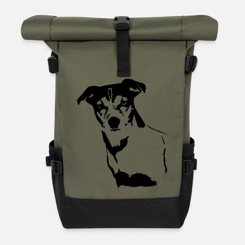 Jack Russell Terrier Kopf - Rolltop Rucksack - Olive/Schwarz