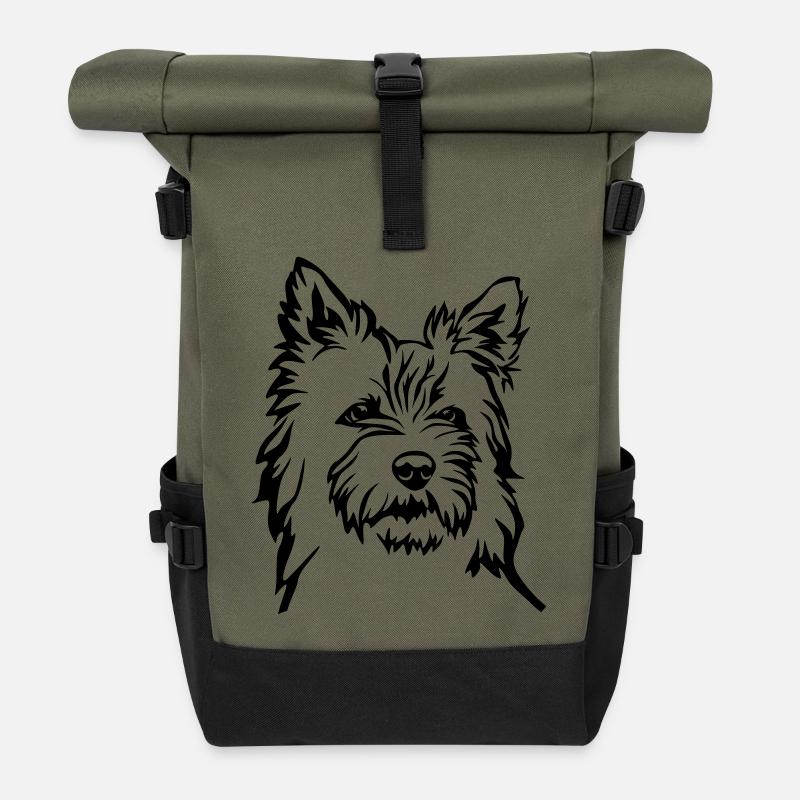 Cairn Terrier - Rolltop Rucksack - Olive/Schwarz