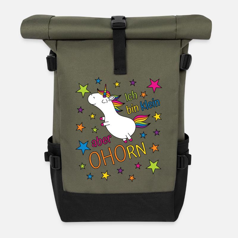 Einhorn Ich bin klein aber ohorn - klein aber oho - Rolltop Rucksack - Olive/Schwarz