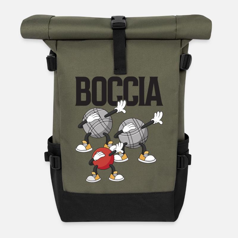 Bocciaspieler Bekleidung mit Dabbing Boccia - Rolltop Rucksack - Olive/Schwarz