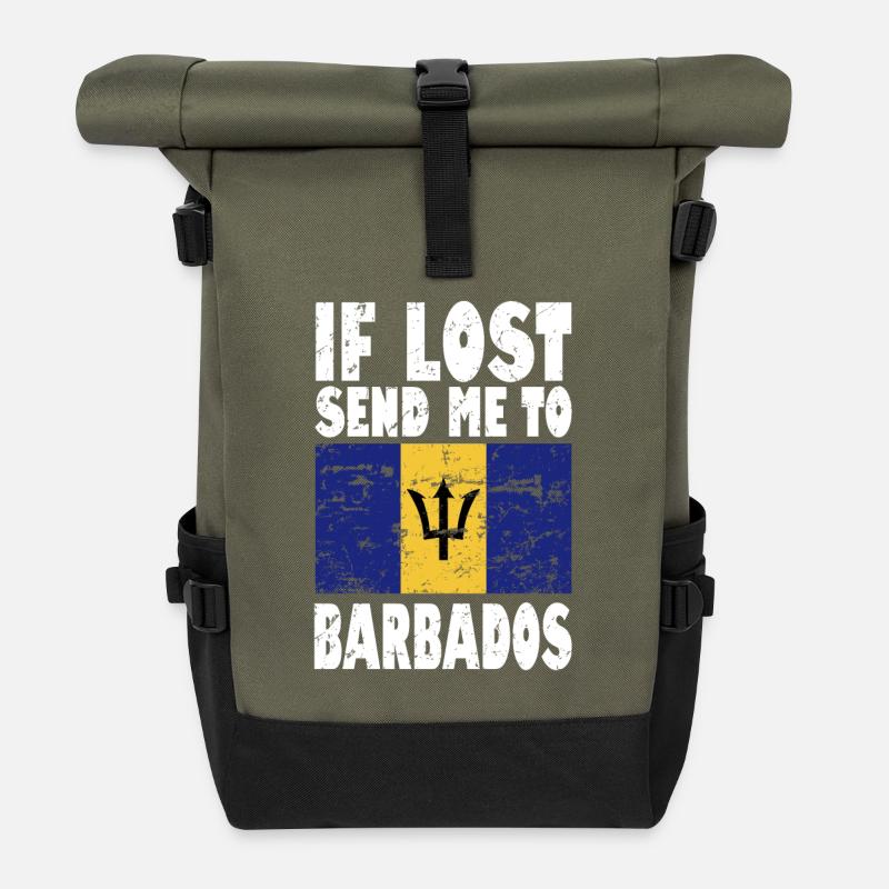 Barbados Flagge Spruch - Rolltop Rucksack - Olive/Schwarz