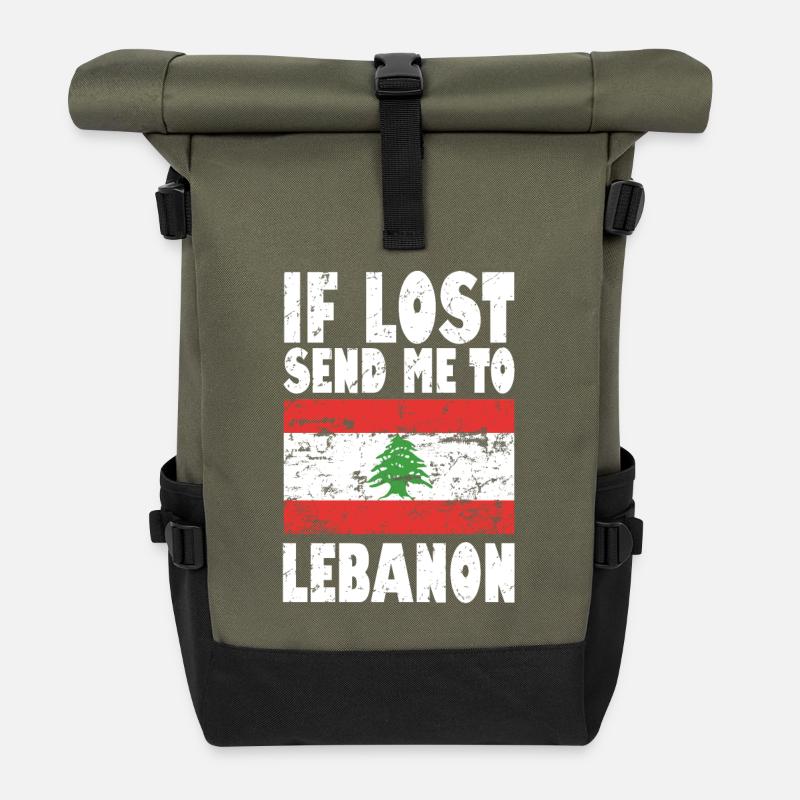 Libanon Flagge Spruch - Rolltop Rucksack - Olive/Schwarz