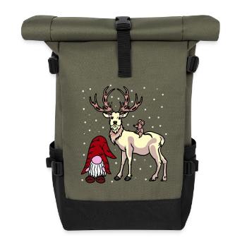 Nikolaus Xmas Weihnachten Fantasy Christmas Kind - Rolltop Rucksack - Olive/Schwarz - Vorne