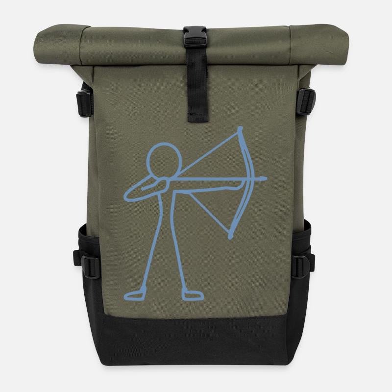 Stick figure bow archery archer - Roll Top Backpack - olive/black