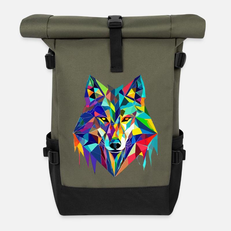 Who dances with the wolf - Roll Top Backpack - olive/black