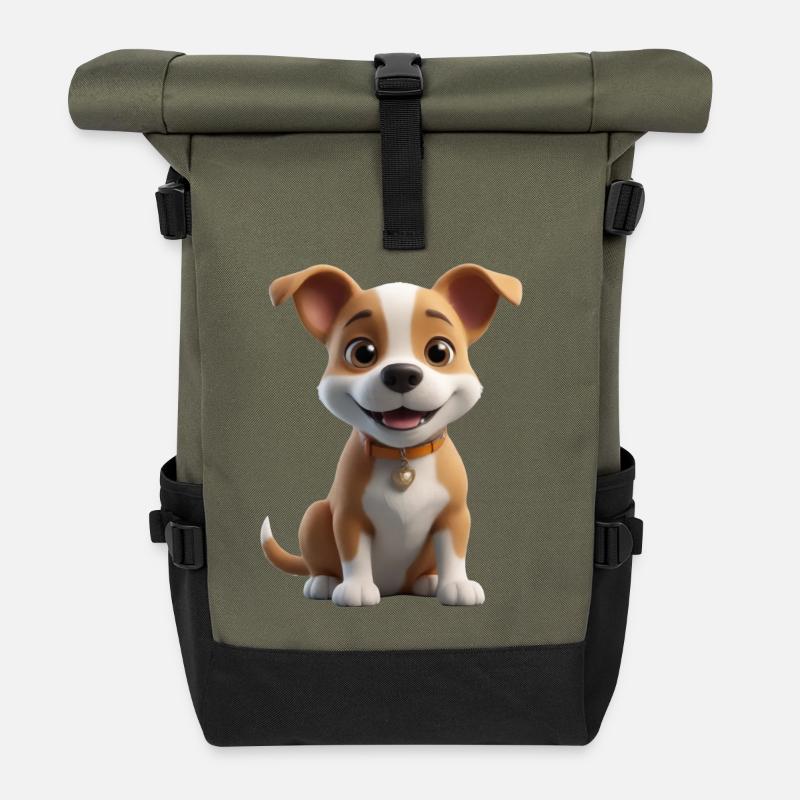 Chiot mignon avec cœur - Sac à dos roll top - olive/noir