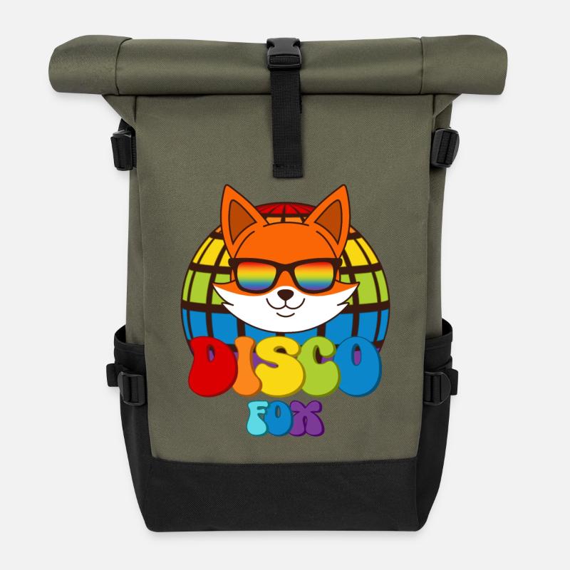 Disco Fox Discokugel Fuchs Sonnenbrille Discofox - Rolltop Rucksack - Olive/Schwarz