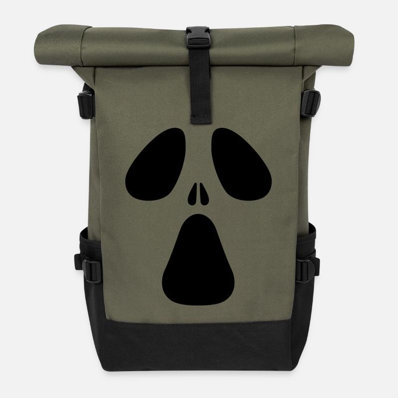 AC Designs Halloween Geistergesicht - Rolltop Rucksack - Olive/Schwarz