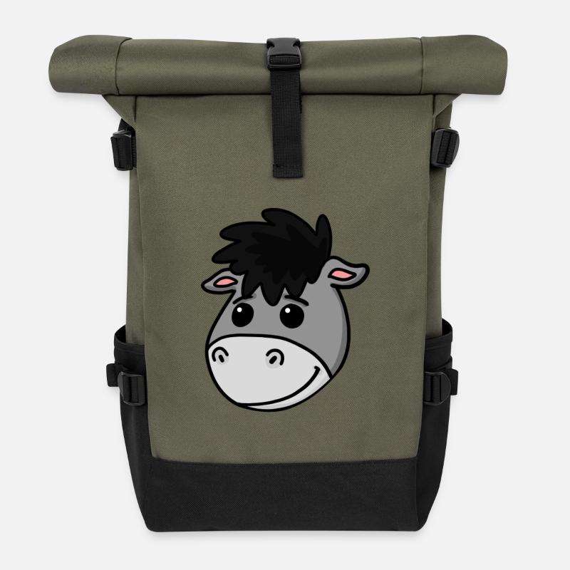 Esel Kopf Tierkopf Eselkopf - Rolltop Rucksack - Olive/Schwarz