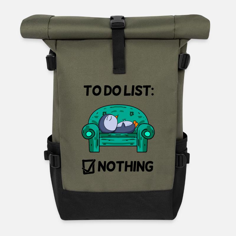 Lustiger Spruch - lustige Sprüche - mit Pinguin - Rolltop Rucksack - Olive/Schwarz