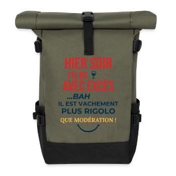 cadeau homme femme humour drole alcool soiree fete - Sac à dos roll top - olive/noir - Devant
