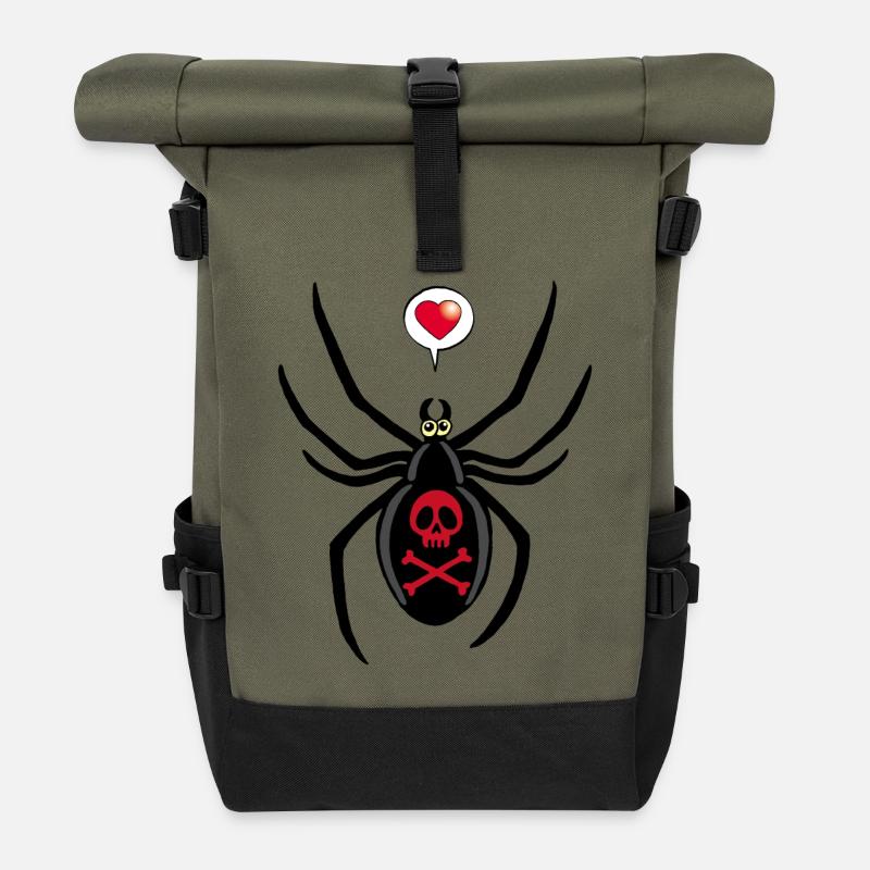 Verliebte schwarze Witwe Spinne - Rolltop Rucksack - Olive/Schwarz