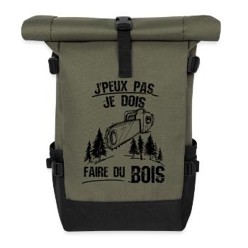 Je peux pas je dois faire du bois - Sac à dos roll top - olive/noir - Devant