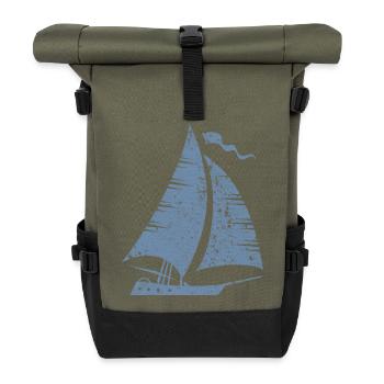 Segelboot Silhouette Minimalistisch Grunge - Rolltop Rucksack - Olive/Schwarz - Vorne