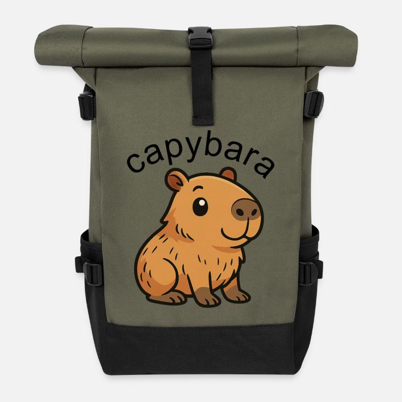 Süßes Cartoon Capybara, süß und chillig - Rolltop Rucksack - Olive/Schwarz