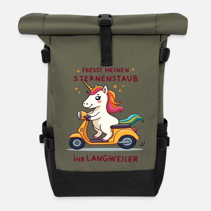 Roller-Einhorn - Rolltop Rucksack - Olive/Schwarz
