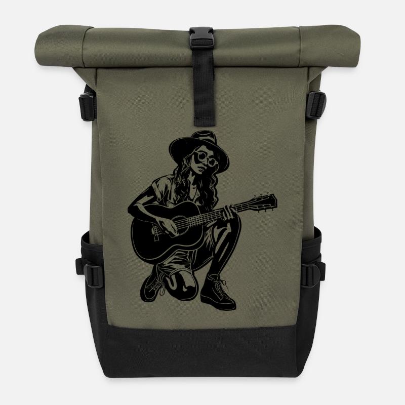 Guitariste Girl - Sac à dos roll top - olive/noir
