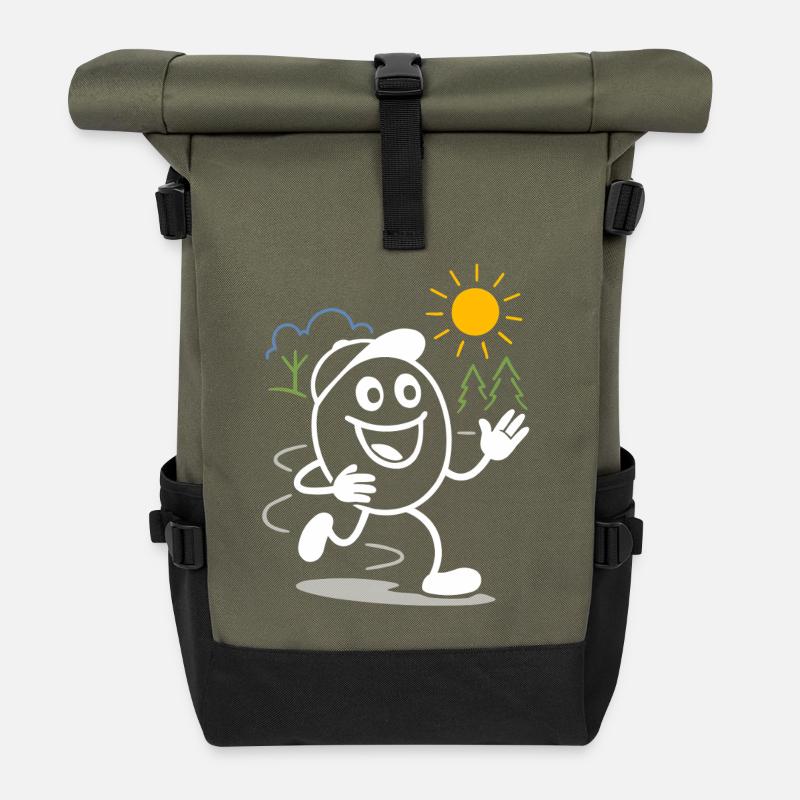 Ribbo läuft lachend durch den Tag - Rolltop Rucksack - Olive/Schwarz