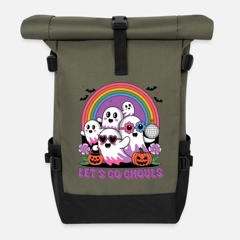 Ghost Halloween - Roll Top Backpack - olive/black