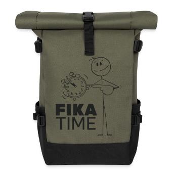 Minimalistische Stoppuhr mit Fika-Zeit - Rolltop Rucksack - Olive/Schwarz - Vorne