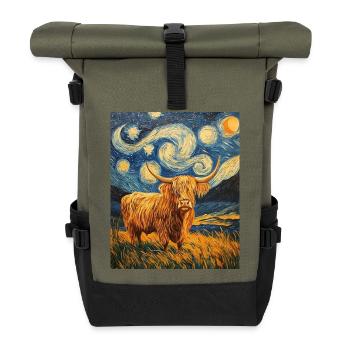 Highland Cow - Rolltop Rucksack - Olive/Schwarz - Vorne