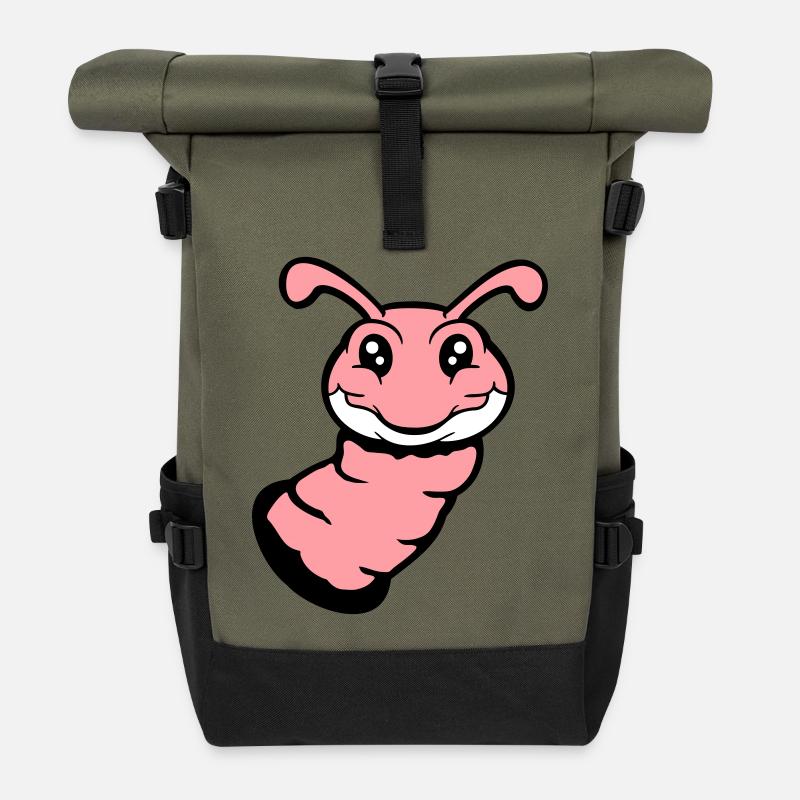 Raupe guckt aus Loch lächelt süß Wurm Comic Spaß - Rolltop Rucksack - Olive/Schwarz